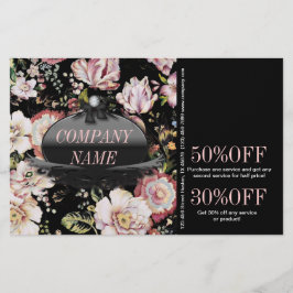 Flyer Moderno Vintage Elegante boêmio floral preto