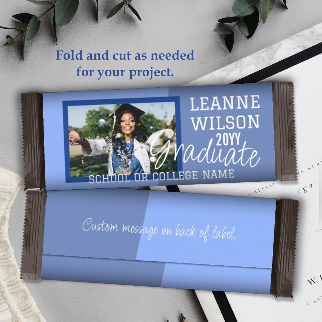 Flyer Molhador de Bar de Doces Personalizados de Graduaç (Light blue baby blue school colors graduation personalized chocolate candy bar wrapper graduate grad)