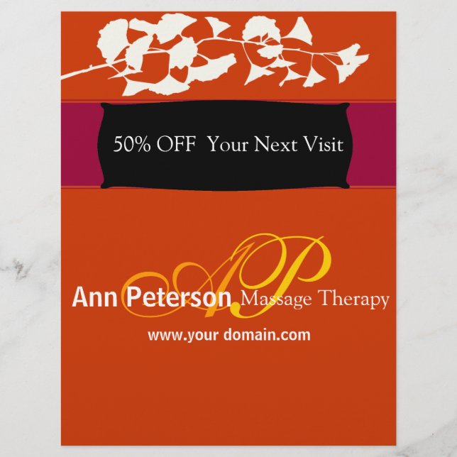 Flyer Monograma Bonito Gingko Vermelhos Vivid (Frente)