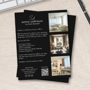 Flyer Monograma Photo QR Preto Empresarial Profissional