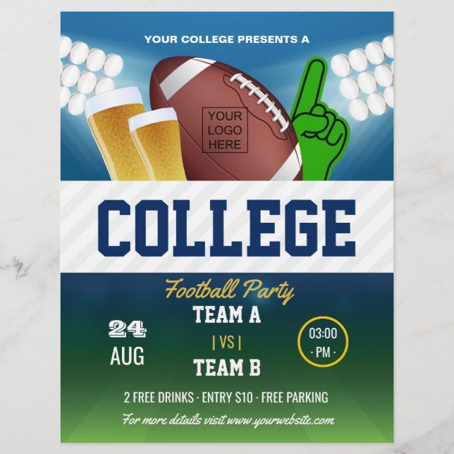 Flyer Mudar a cor da festa de futebol universitário e ad (Frente)