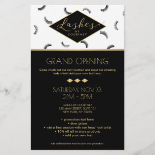 Flyer Muitos traços padrão Lash Salon Branco/Preto/Dou