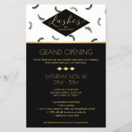 Flyer Muitos traços Padrões Lash Salão Branco/Preto/Dour