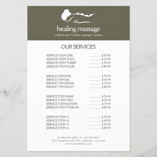 Flyer MULHER EM VERDE SAGE PEDRA MASSAGEM Spa do Dia de  (Frente)