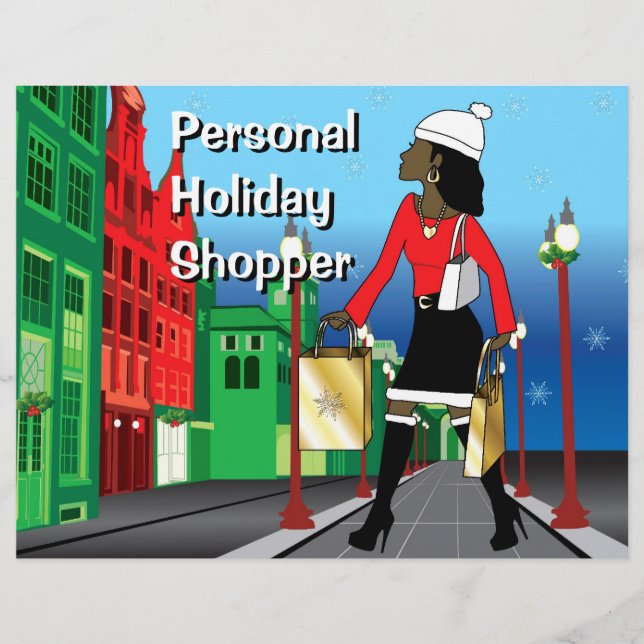 Flyer Mulher fazendo compras de Natal com bolsas vestida (Frente)