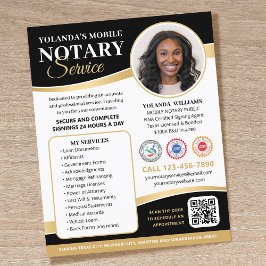 Flyer Na moda Mobile Notary Public QR Code Black Dourado