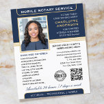 Flyer Na moda Mobile Notary Service Photo Blue Dourado<br><div class="desc">Atrair mais clientes com esses folhetos de negócios clássicos do 'Serviço Notário Móvel'. Um modelo de na moda personalizado com sua foto, nome, detalhes, código QR e um logotipo ou símbolo de acreditação. Todos os textos e imagens podem ser personalizados ou excluídos para que você possa incluir as informações desejadas....</div>