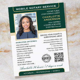 Flyer Na moda Mobile Notary Service Photo Green Dourado