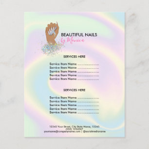Flyer Nail Technician Mani Salon Holograph Girly Modern