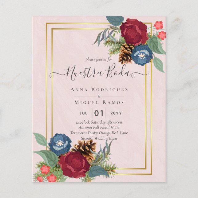 Flyer Namorada Espanhola Nuestra BODA Burgundy Blue (Frente)
