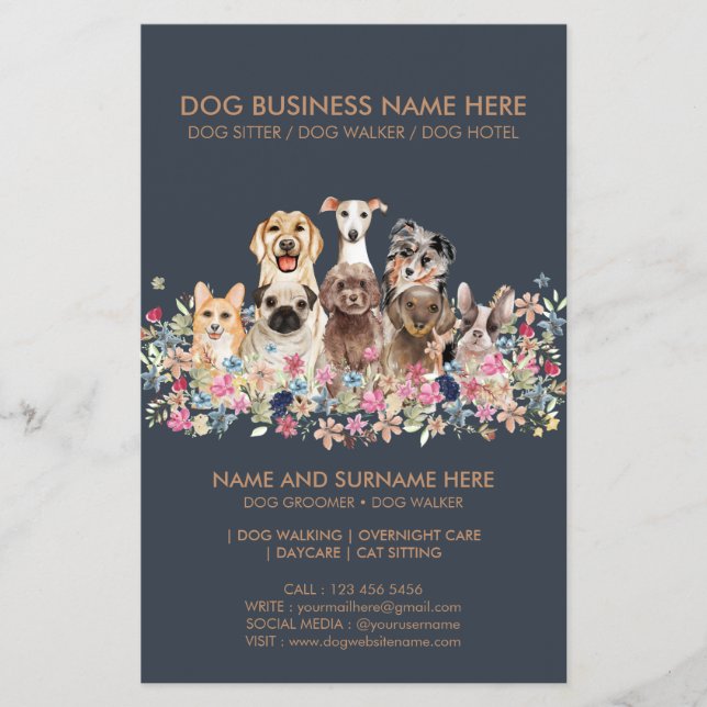 Flyer Navy and Brown Dog Service Pet (Frente)