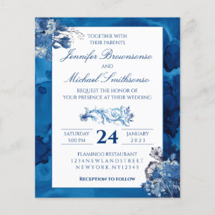Flyer Navy Watercolor floral Elegant Wedding budget