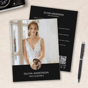 Flyer Negócios de Fotógrafo Preto QR Foto Personalizada