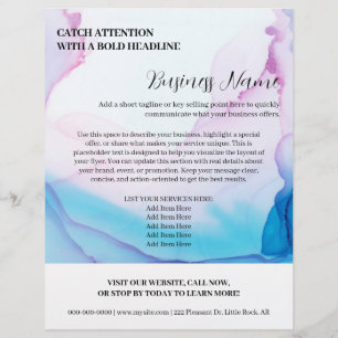 Flyer Negócios elegantes de cor d'água azul e rosa