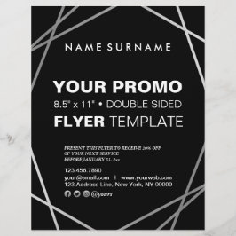 Flyer Negra Mínima Moderna para Prata Geométrica de 8,5"