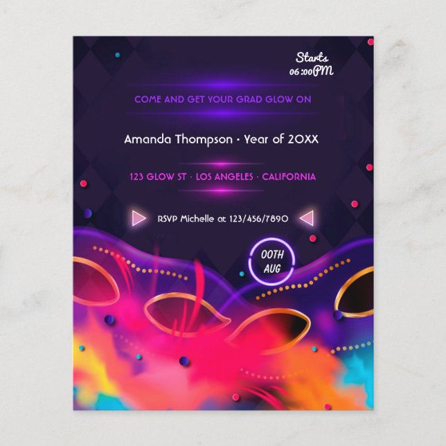 Flyer Neon Glow Festa de formatura (Frente)