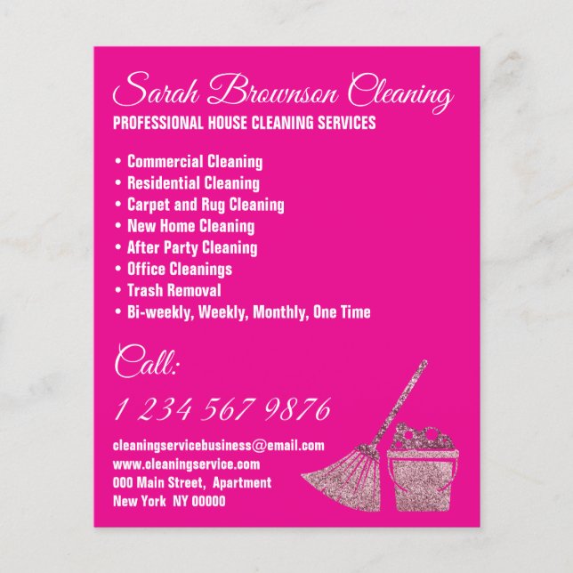 Flyer Neon Pink Janitorial Maid House Cleaning (Frente)