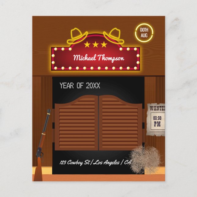 Flyer Neon Wild West Cowboy Festa de formatura temida (Frente)