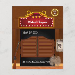 Flyer Neon Wild West Cowboy Festa de formatura temida