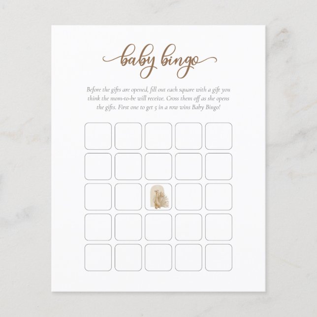 Flyer Neurotral Boho Pampas Grass Giraffe Baby Bingo Gam (Frente)