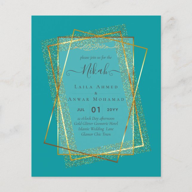 Flyer NIKAH Frame Dourado do Bismillah Convites de casam (Frente)