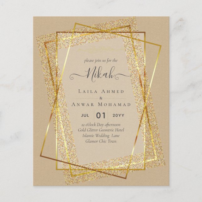 Flyer NIKAH Frame Dourado do Bismillah Convites de casam (Frente)