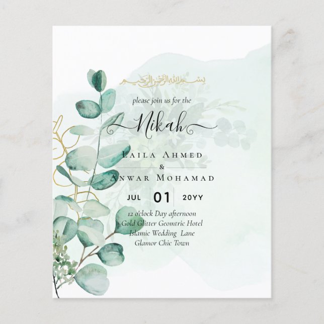Flyer Nikah Walima GREENERY CONVITE DE CASAMENTO Islâmic (Frente)