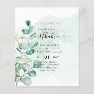 Flyer Nikah Walima GREENERY CONVITE DE CASAMENTO Islâmic