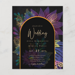 Flyer Noir Peacock Jewel Tones Casamento Floral