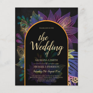 Flyer Noir Peacock Jewel Tones Casamento Floral