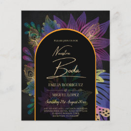 Flyer Noir Peacock Jewel Tones Casamento Floral