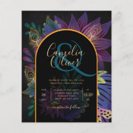 Flyer Noir Peacock Jewel Tones Casamento Floral