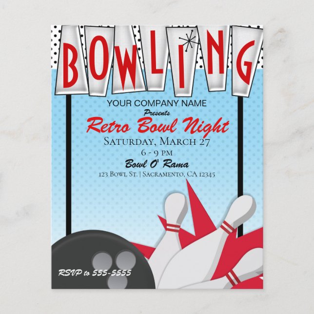 Flyer Noite de Boliche Retro Bowling Corporate Event Par (Frente)