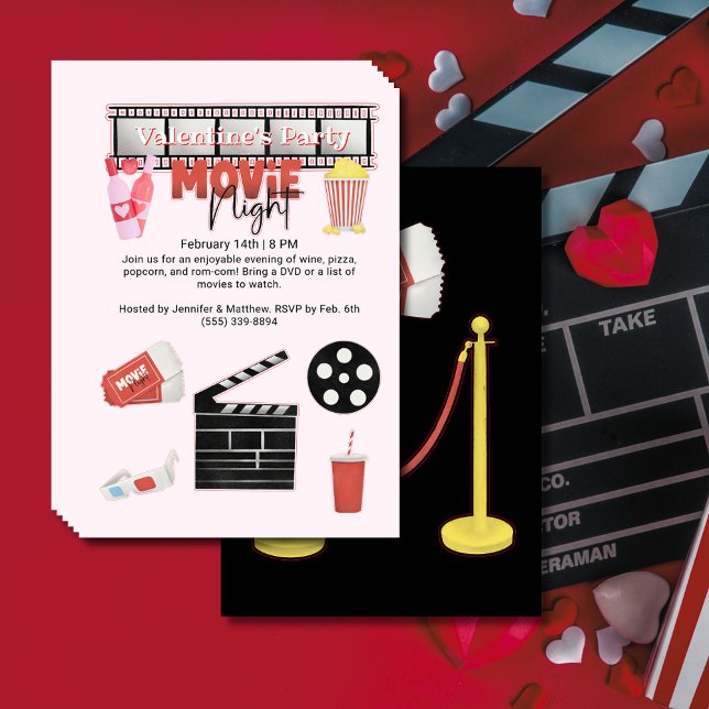 Flyer Noite de Cinema da Festa de São Valentim (Valentine's Party Movie Night Flyer)