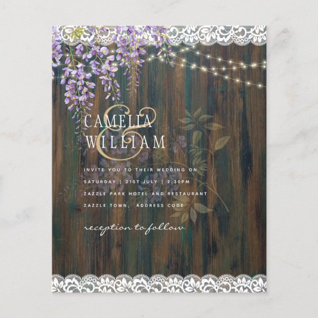 Flyer Noiva de renda rústica roxa LeahG WISTERIA (Frente)