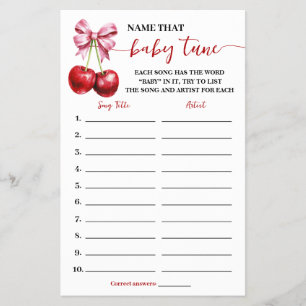 Flyer Nome Baby Tune Cherry Chá de fraldas Game Card