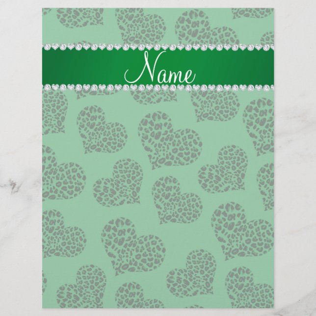 Flyer Nome personalizado corações-leopardo verdes (Frente)