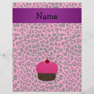 Flyer Nome personalizado impressão-leopardo-rosa-cupcake