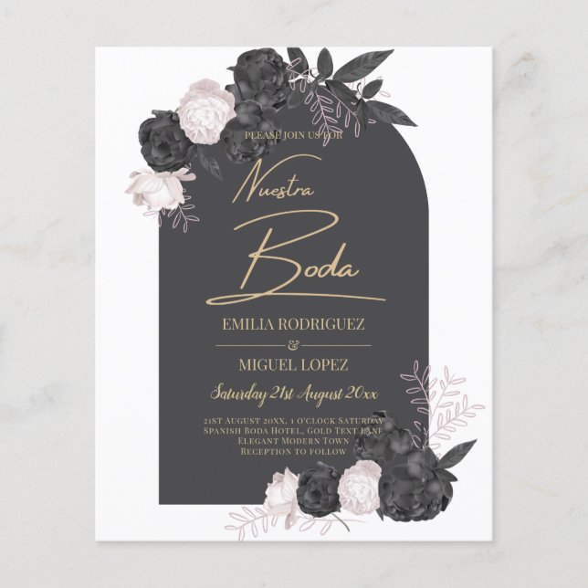 Flyer NOSSO CASAMENTO Rosas Rosa Coradas Cinza Espanhol (Frente)