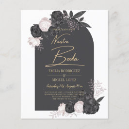 Flyer NOSSO CASAMENTO Rosas Rosa Coradas Cinza Espanhol