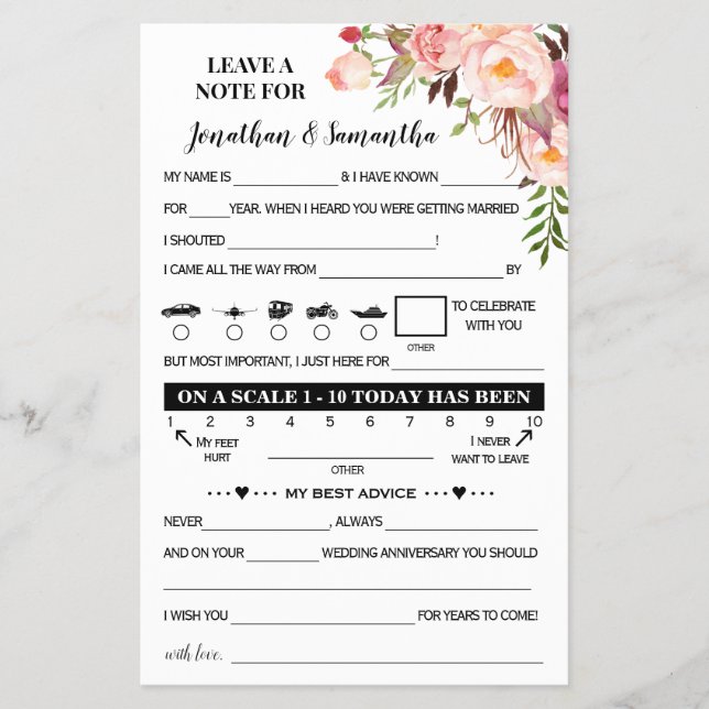 Flyer Nota rosa para a placa de Recepção de casamento do (Frente)