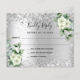 Flyer Nota RSVP de casamento do eucalipto Silver White f