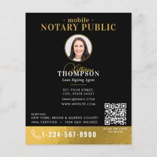 Flyer Notary Signing Agent Black Gold Photo QR Code