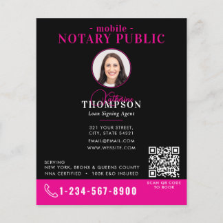 Flyer Notary Signing Agent Black Pink Photo QR Code
