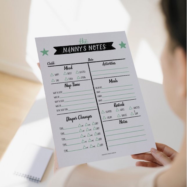 Flyer Notas da babá: Folhas de Cuidados de Dia (Criador carregado)