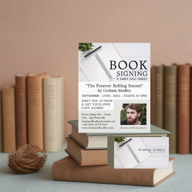 Flyer Notebook e Caneta, Livro de Escritores Assinando A (Criador carregado)