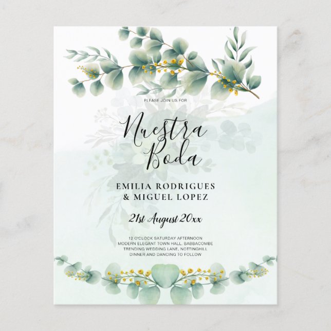 Flyer Nuesta Boda Greenery Convite Dourado para Casament (Frente)