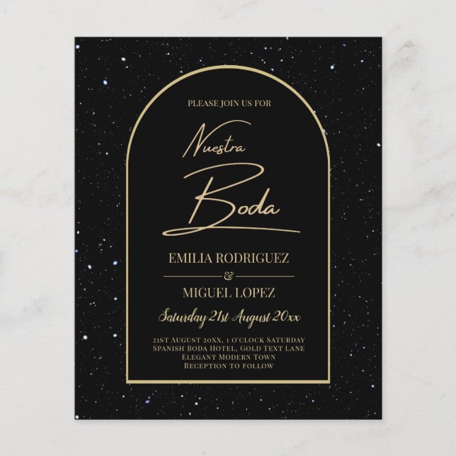Flyer NUESTRA BODA BLACK DOURADO Starry Night INVITE (Frente)