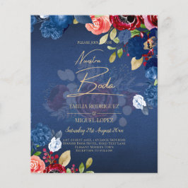 Flyer NUESTRA BODA Burgundy Convite de casamento azul
