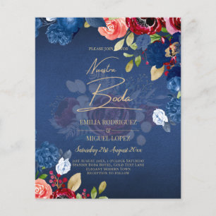 Flyer NUESTRA BODA Burgundy Convite de casamento azul